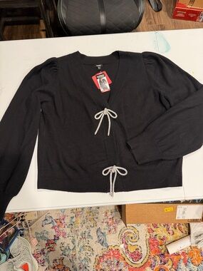 Express Black Cardigan with Rhinestone Bows